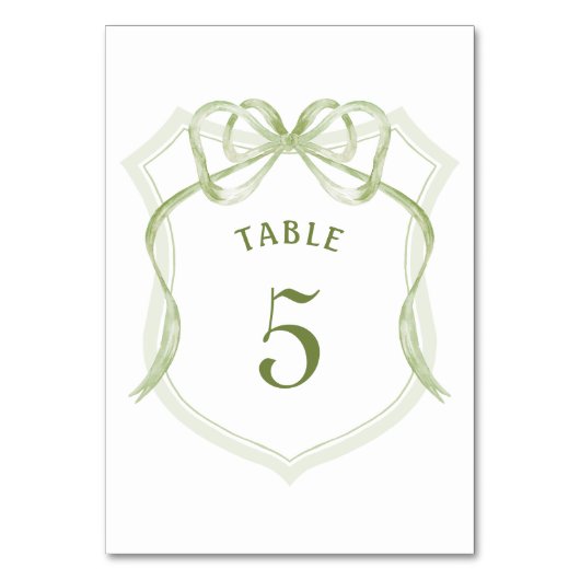 Sage Green Bow Wappen Tischnummer (Rückseite)