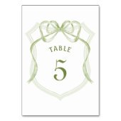 Sage Green Bow Wappen Tischnummer (Vorderseite)