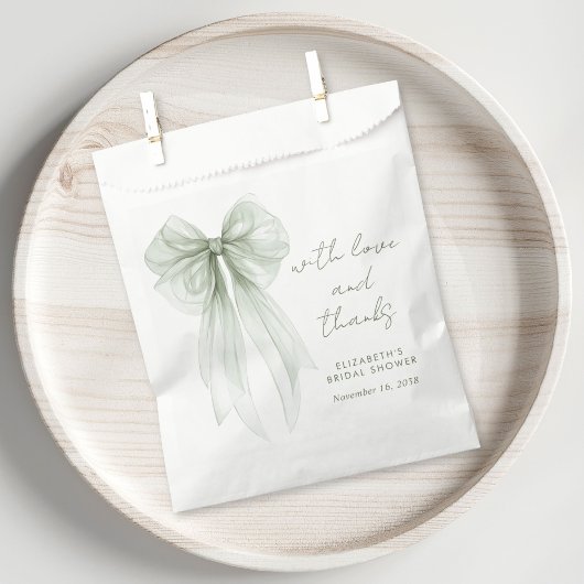 Sage Green Bow Watercolor Bridal Shower Thank You Geschenktütchen