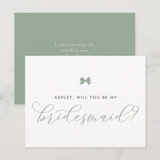 Sage Green Bow wird meine Bridesmaid Card sein Postkarte (Vorne/Hinten)