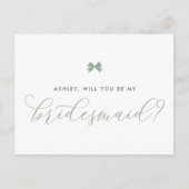 Sage Green Bow wird meine Bridesmaid Card sein Postkarte (Vorderseite)