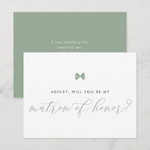Sage Green Bow wirst du meine Ehrenkarte sein Postkarte