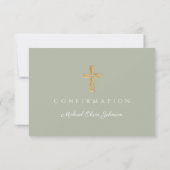 Sage Green Boy Religious Cross Confirmation RSVP Karte (Rückseite)