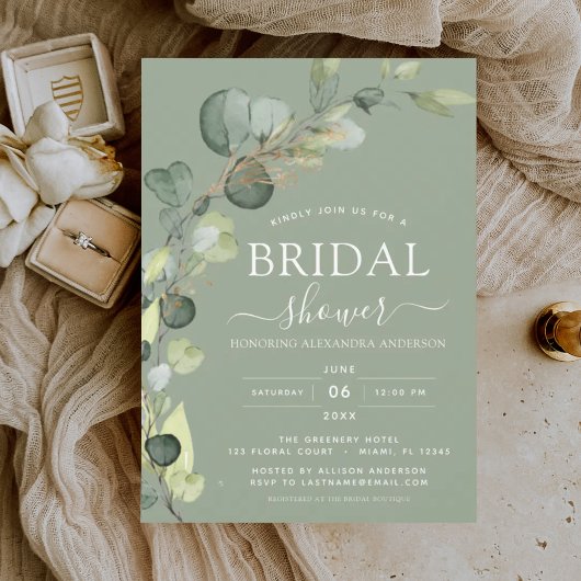 Sage Green Brautparty Botanischer Eukalyptus Boho Einladung