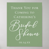 Sage Green Brautparty Personalisiert White Script Poster (Vorne)