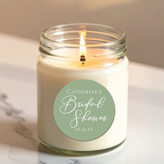 Sage Green Brautparty Personalisiert White Script Runder Aufkleber