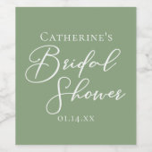 Sage Green Brautparty Personalisiert White Script Weinetikett (Einzelnes Label)