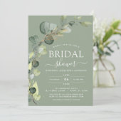 Sage Green Brautparty QR Code Foto Eucalyptus Einladung (Stehend Vorderseite)