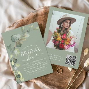 Sage Green Brautparty QR Code Foto Eucalyptus Einladung