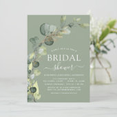 Sage Green Brautparty QR Code Foto Eucalyptus Einladung (Stehend Vorderseite)