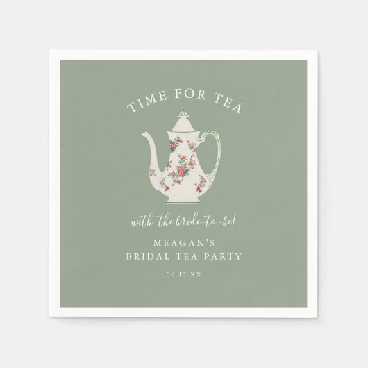 Sage Green Brautparty Tee Party Serviette (Vorderseite)