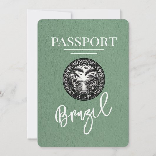 Sage Green Brazil Passport Save the Date (Vorderseite)