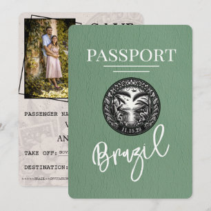 Sage Green Brazil Passport Save the Date