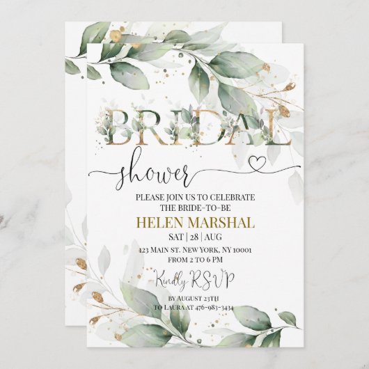 Sage Green Bridal Dusche Einladung (Vorne/Hinten)