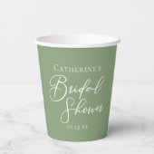 Sage Green Bridal Shower Personalized White Script Pappbecher (Rückseite)