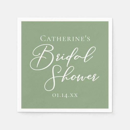 Sage Green Bridal Shower Personalized White Script Serviette (Vorderseite)