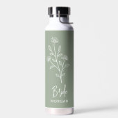 Sage Green Bride Hand Scripting Name Floral Trinkflasche (Links)