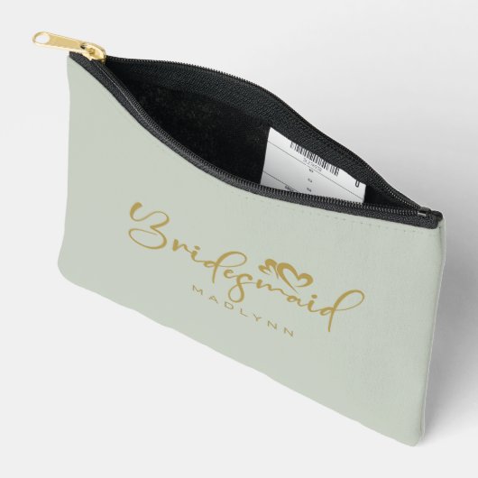 Sage Green Bridesmaid Script Name Cosmetic Geschen Zubehörtasche (Offen)