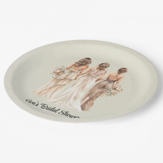 Sage Green Bridesmaids Brautparty Pappteller (Schrägansicht)