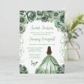 Sage Green Brown Hair Princess 16 . Geburtstag Einladung (Stehend Vorderseite)