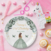 Sage Green Brown Hair Princess Birthday Party Pappteller (Party)