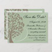 Sage Green, Brown Stylized Öko Tree Save the Date Ankündigungspostkarte (Vorne/Hinten)