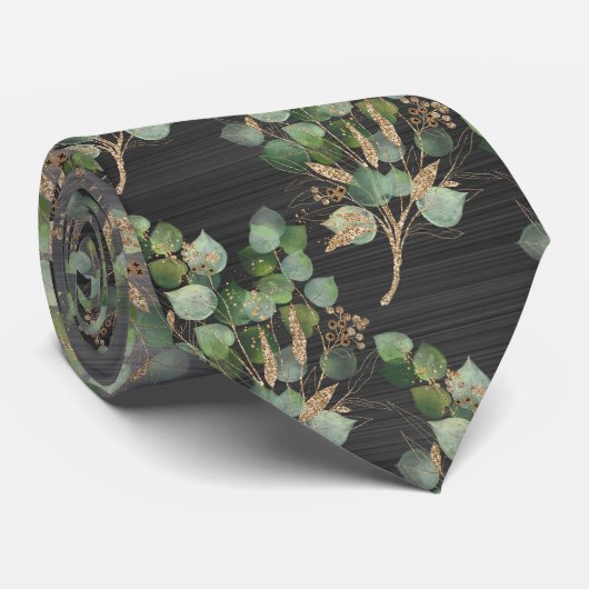 SAGE GREEN BRUSHED METAL BLACK BOTANICAL MENS KRAW KRAWATTE (Gerollt)