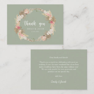 Sage Green Budget Hochzeit Boho Kranz danke Ihnen Mitteilungskarte