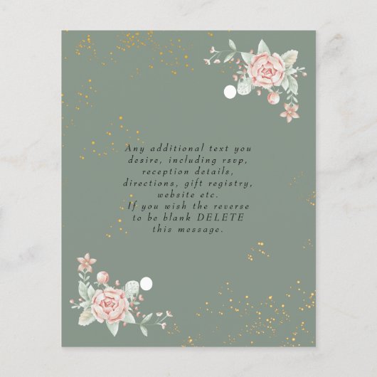 Sage Green Budget Hochzeit Einladung Pink Peony Flyer (Hinten)