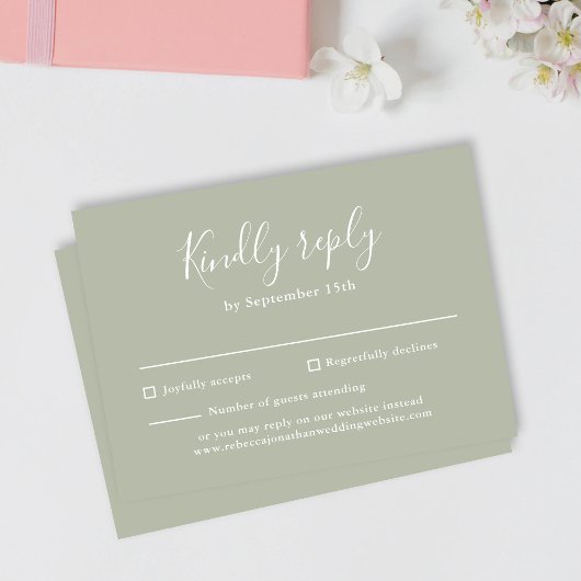 Sage Green Budget Modern Script Wedding RSVP Card Begleitkarte