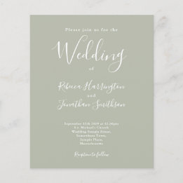 Sage Green Budget Moderne Script Hochzeitseinladun