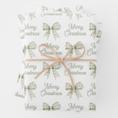 Sage Green Buffalo Kariert Bow Frohe Weihnachten Geschenkpapier Set (Beispiel)