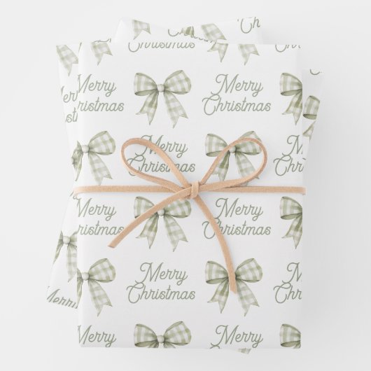 Sage Green Buffalo Kariert Bow Frohe Weihnachten Geschenkpapier Set (Beispiel)