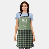 Sage Green Buffalo Kariert Kitchename Schürze (Getragen)