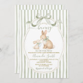Sage Green Bunny Baby Shower Dusty Green Einladung (Vorne/Hinten)