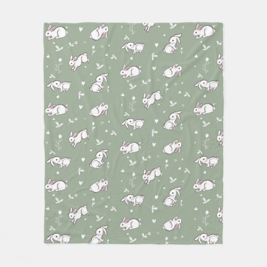 Sage Green Bunny Gemustert Fleece Blanket (Vorderseite)