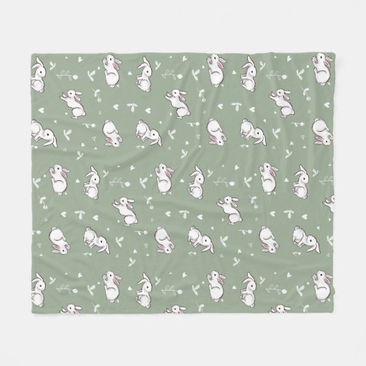 Sage Green Bunny Gemustert Fleece Blanket (Vorderseite (Horizontal))