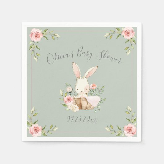 Sage Green Bunny Rabbit Babydusche Napkins Serviette (Vorderseite)