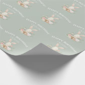 Sage Green Bunny Rabbit Girl Personalisiert Geschenkpapier (Ecke)