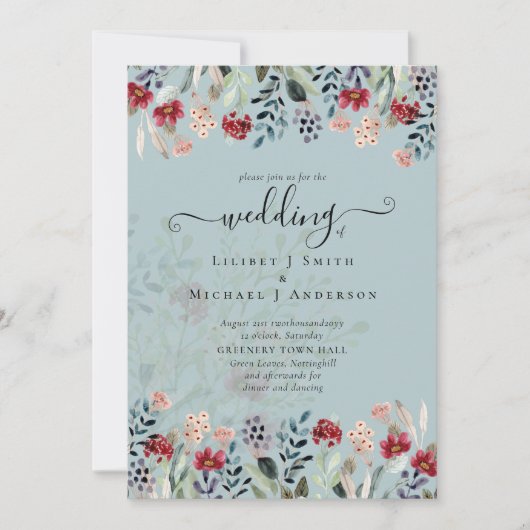 Sage Green Burgundy Blue Floral Wedding (Vorderseite)
