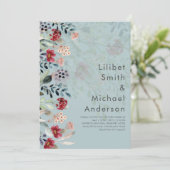 Sage Green Burgundy Blue Floral Wedding Einladung (Stehend Vorderseite)