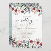 Sage Green Burgundy Blue Floral Wedding Einladung (Vorne/Hinten)