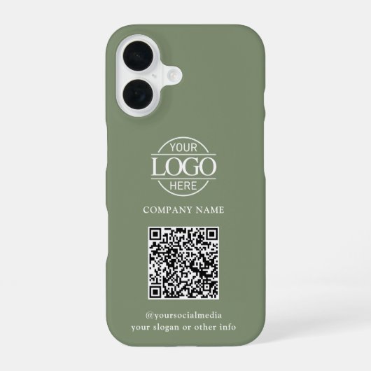Sage Green Business-Logo & QR-Code Werbeartikel iPhone 16 Hülle (Rückseite)