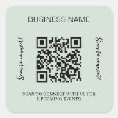 Sage green business name qr code quadratischer aufkleber (Vorderseite)