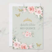 Sage Green Butterfells Pink Floral Quinceñera Einladung (Rückseite)