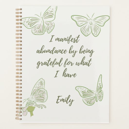 Sage Green Butterfly Positive Affirmation Planer (Vorderseite)