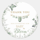 Sage Green Butterfly Thank You Baby in Bloom Runder Aufkleber (Vorderseite)