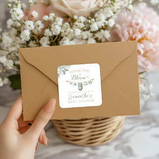 Sage Green Butterfly Thank You in Bloom Baby Quadratischer Aufkleber