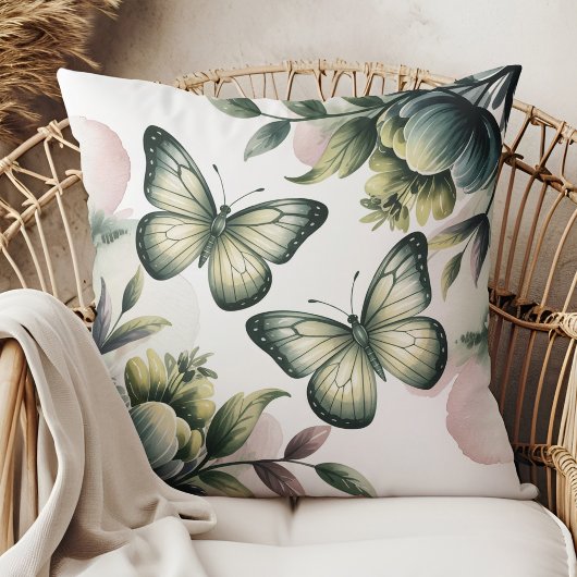 Sage Green Butterfly Throw Pillow Kissen
