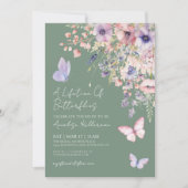 Sage Green Butterfly Wildblume Brautparty Einladung (Vorderseite)